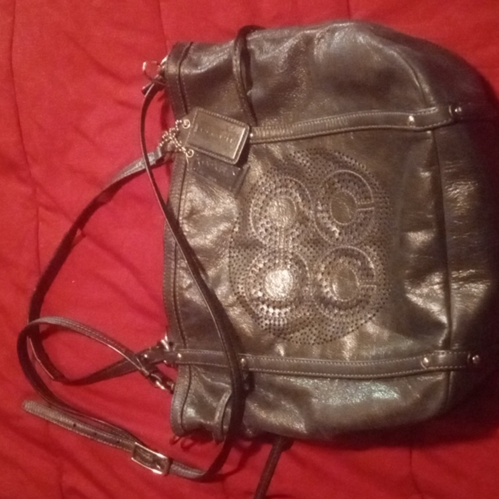 Coach Patent Andy Cinchid Tote Bag Shoulder Bag Patent Leather black